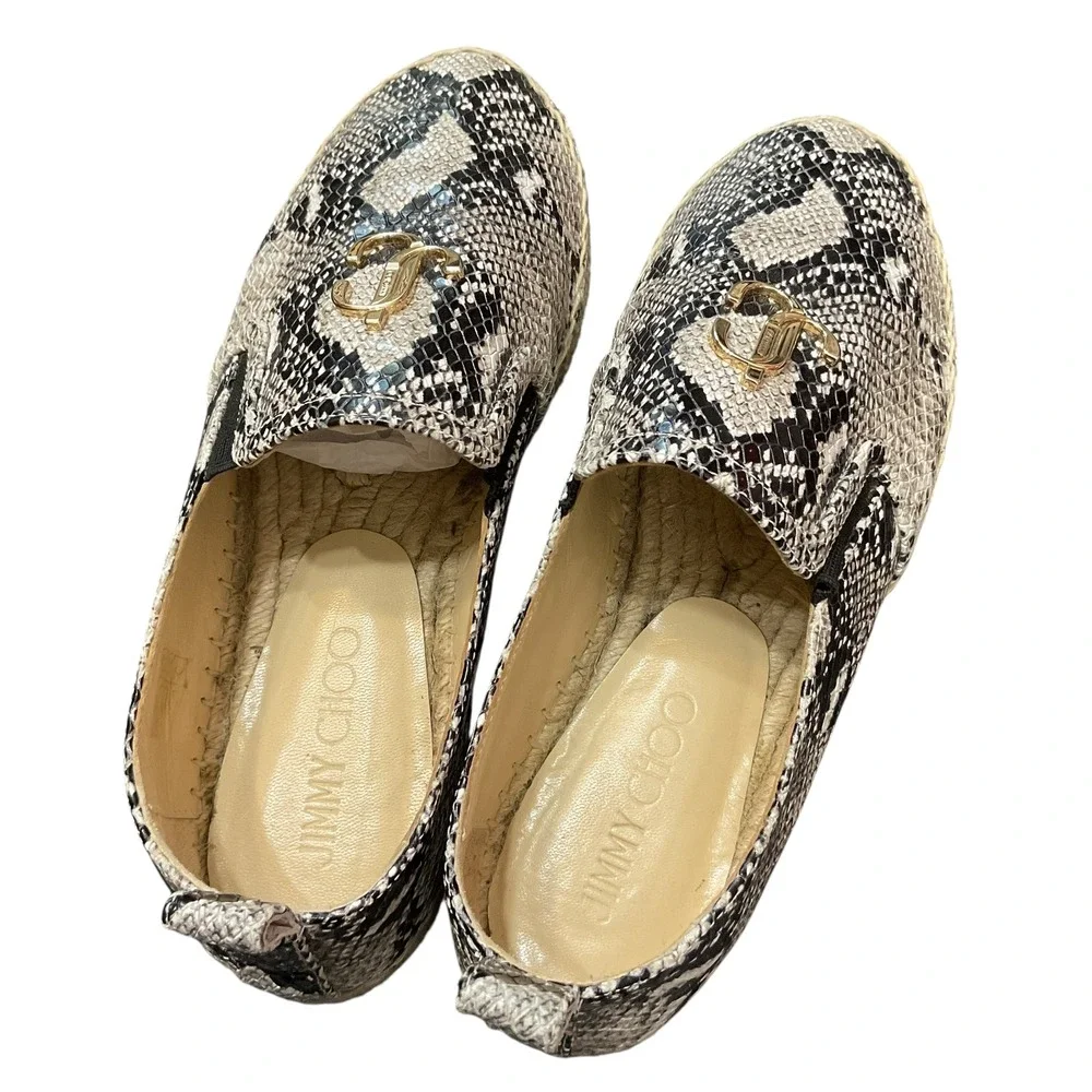 Jimmy Choo Espadrille Slip On Snakeskin‎ Loafers Designer Shoes Size 36.5
